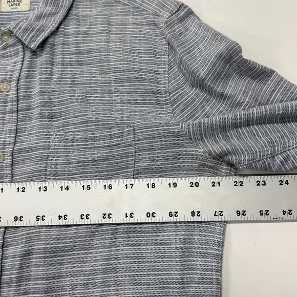 Marine Layer Stretch Selvage Long Sleeve Button Up Shirt Mens Medium Gray Stripe - Picture 6 of 14